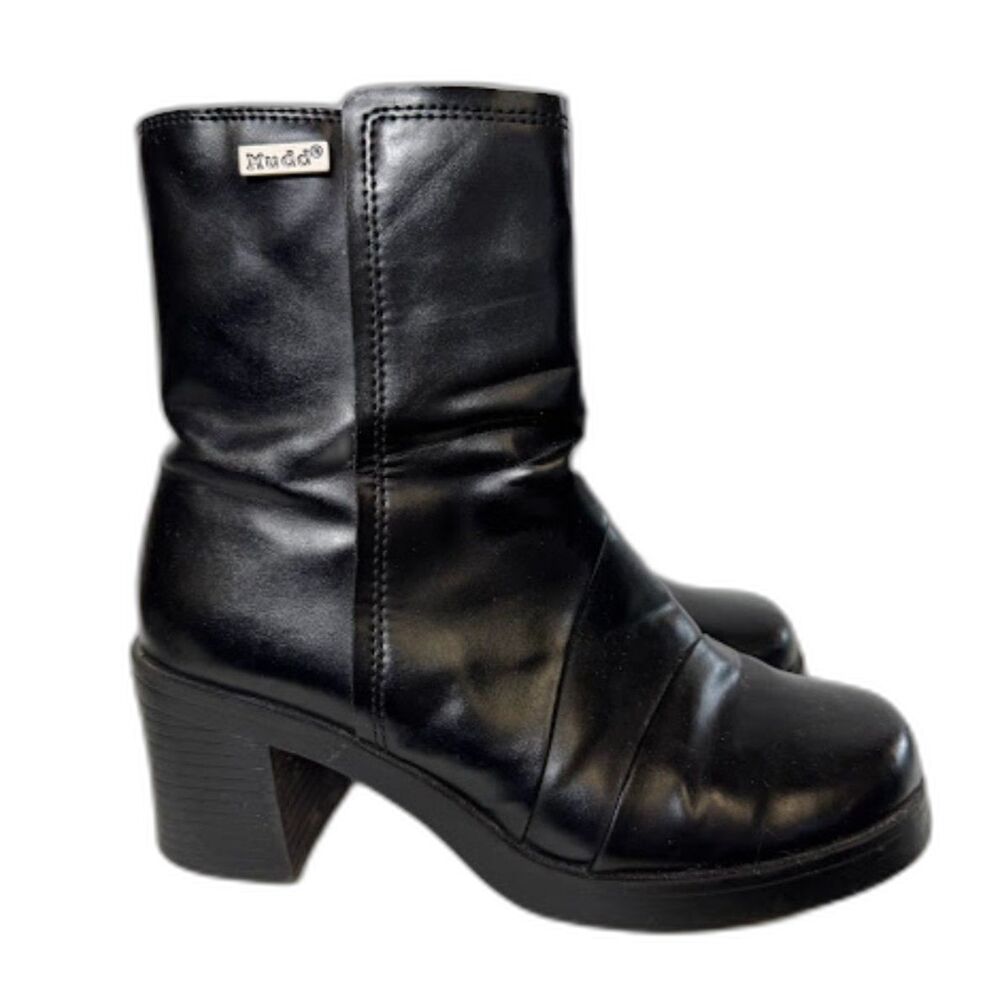 Mudd y2k Chunky Boots Bootie Black Size 7.5 Grunge Fall Block Heel Faux Leather